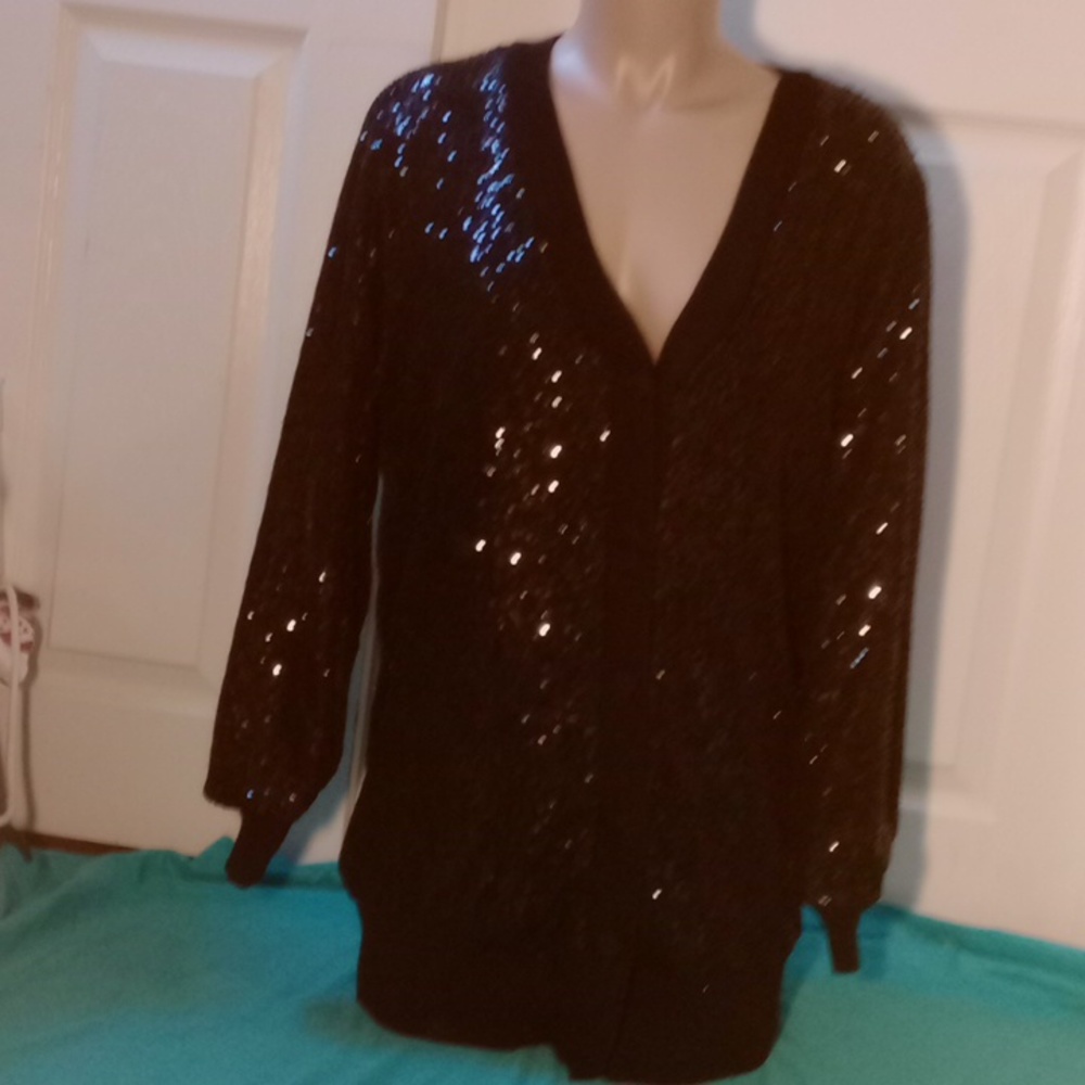 INC International Concepts Black Sequin Cardigan - Picture 2 of 11